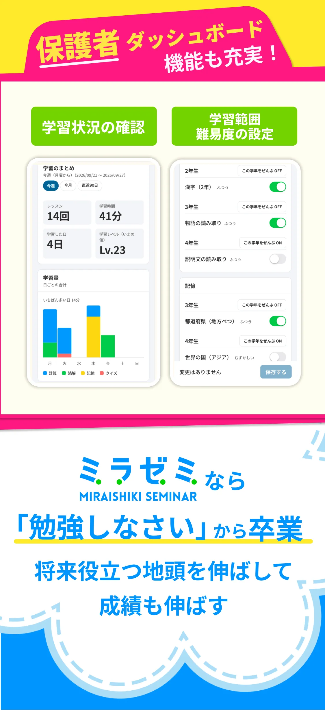 保護者ダッシュボード機能も充実
